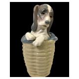 Lladro 1128 Dog in Basket Figurine