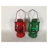 Red and Green Hurricane Lanterns