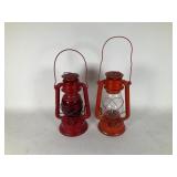 Two Metal Kerosene Lanterns with Glass Globes