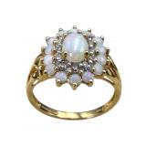 14k Gold Opal & Diamond Ring, Size 8
