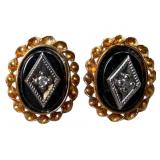 14K Gold Onyx and Diamond Studs