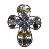 925 Gemstone Cross Pendant With Mixed Stones