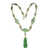 14k Gold Carved Jade Necklace With Enamel