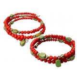 2 Sterling, Coral & Turquoise Wrap Bracelets