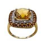14k Gold Citrine and Diamond Ring