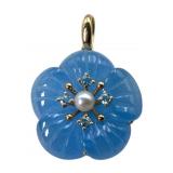 14k Blue Stone Floral Pendant
