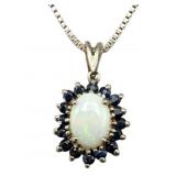 925 Opal and Blue Sapphire Necklace