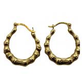 10K Hollow Bamboo Form Hoop Earrings