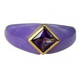 14k Lavender Jade and Amethyst Ring
