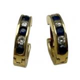 14k Sapphire Diamond Huggie Earrings