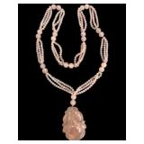 Carved Rose Quartz Necklace, 24-Inch