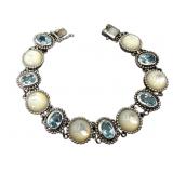 LOVELY 925 Blue Topaz & Mother of Pearl Bracelet