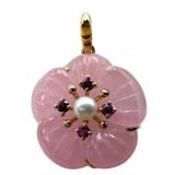 14k Rose Quartz and Pearl Pendant