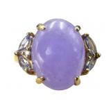 14k Lavender Jade, Tanzanite, Diamond Ring