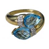 14k Blue Topaz and Diamond Bypass Ring