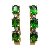 14k Green Stone and Diamond Earrings