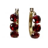 14k Gold Garnet Hoop Earrings