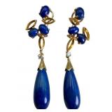 Exquisite 18k Gold Lapis & Diamond Dangle Earrings