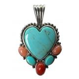 Sterling Turquoise & Coral Pendant