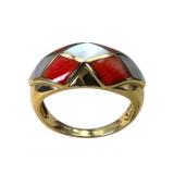 14K Coral and MOP Inlay Ring, Size 9