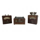 Three Analog Meters With Wood Cases