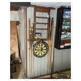 Wall-Mounted Cue Rack and Dartboard
