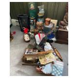 Lot with Wooden Canoes and Damaged Lamp