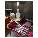 Crystal Lamp, Anniversary Clock, Silverplate Flatw