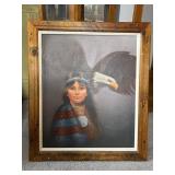 Oil on Canvas Native American Child with Eagle