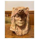 Marble-Like Bust with Bear Headgear