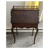 Oak Drop Front Desk With Gallery Back