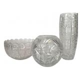3 Cut Crystal Vase and Bowls