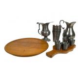 Metal Pitchers and Cups with Wooden Trays