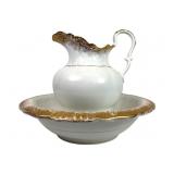 Vintage Porcelain Wash Basin and Pitcher