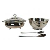 Silver-Plated Tureen, Bowl, and Utensils