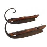 Pair Wooden Ice Skates with Curved Blades