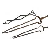 3 Pairs of Iron Fireplace Tongs