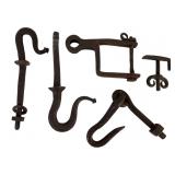Five Wrought Iron Hooks and Parts