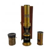 Brass Microscope Set with Wooden Case