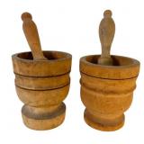 Two Turned Wood Mortar and Pestles