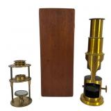 Two Antique Brass Microscopes