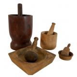 Four Wooden Mortar & Pestles
