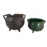 Two Cast Iron Footed Cauldrons