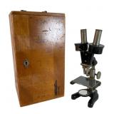 E. Leitz Binocular Microscope with Case