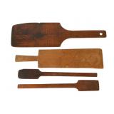 Four Primitive Wooden Paddles