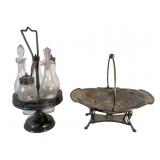 Silver Plated Cruet Set and Brides Basket