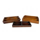 Three Wooden Utensil Trays