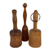Three Primitive Wood Potato Mashers