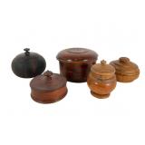 Five Early Wooden Lidded Boxes