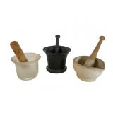 Three Mortar and Pestle Sets in Mixed Materials